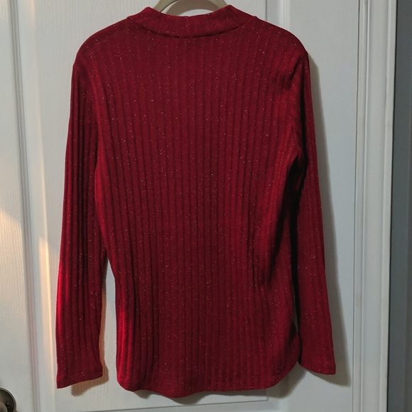 3/$20✨ Lily Morgan Sparkly Red Cut-Out Long Sleeve Top, size small - Picture 2 of 4
